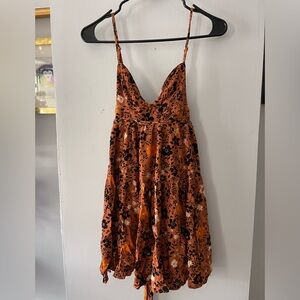 Free People V neck spaghetti strap dress, dark orange/brown sundress